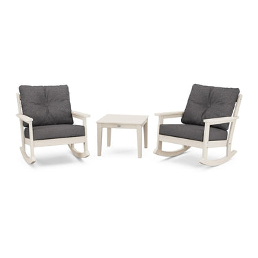 POLYWOOD Vineyard 3-Piece Deep Seating Rocker Set - Sand / Ash Charcoal